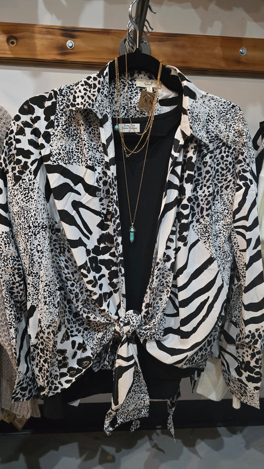 Black White Animal Print Dress Top