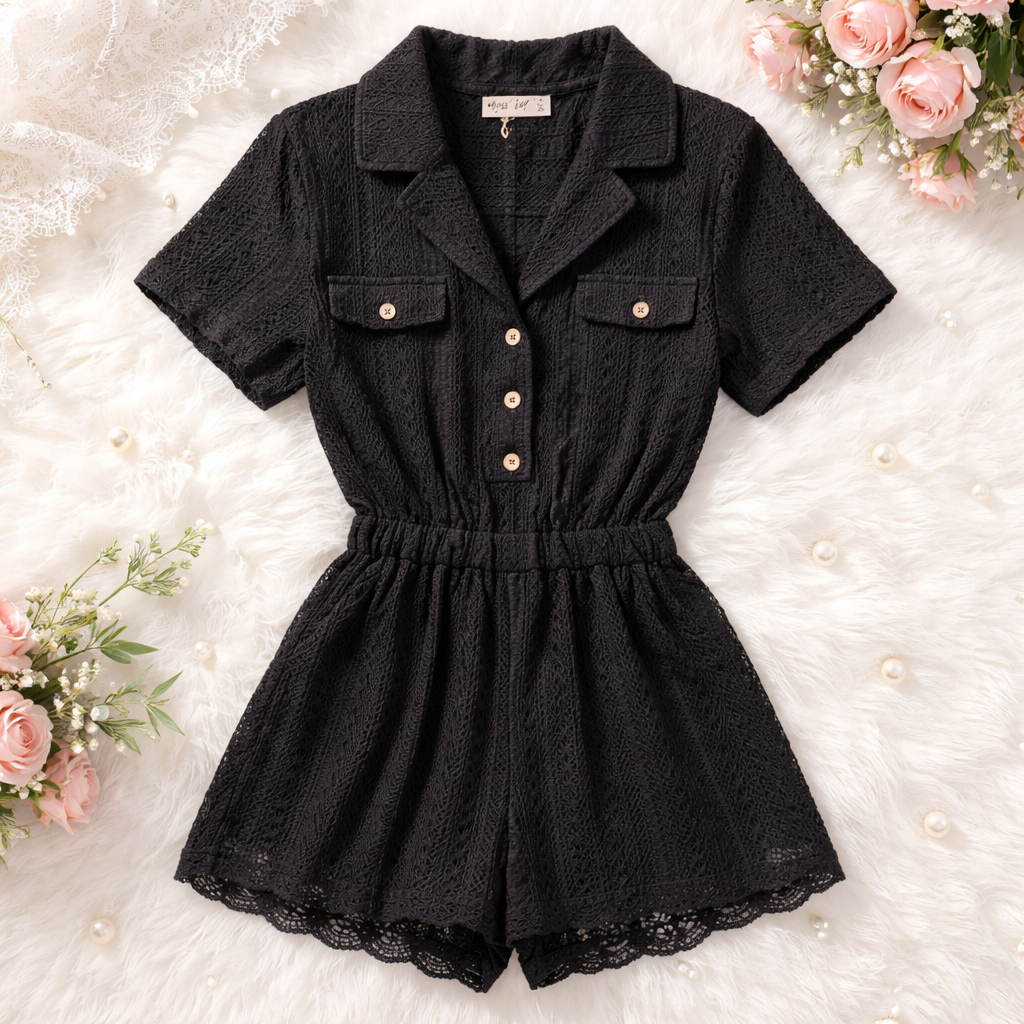 Black Crochet Romper