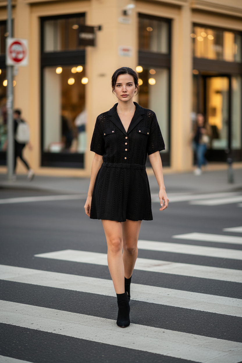 Black Crochet Romper
