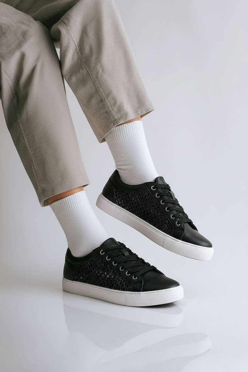 Keep Scrolling Black Leather Tie Shoes