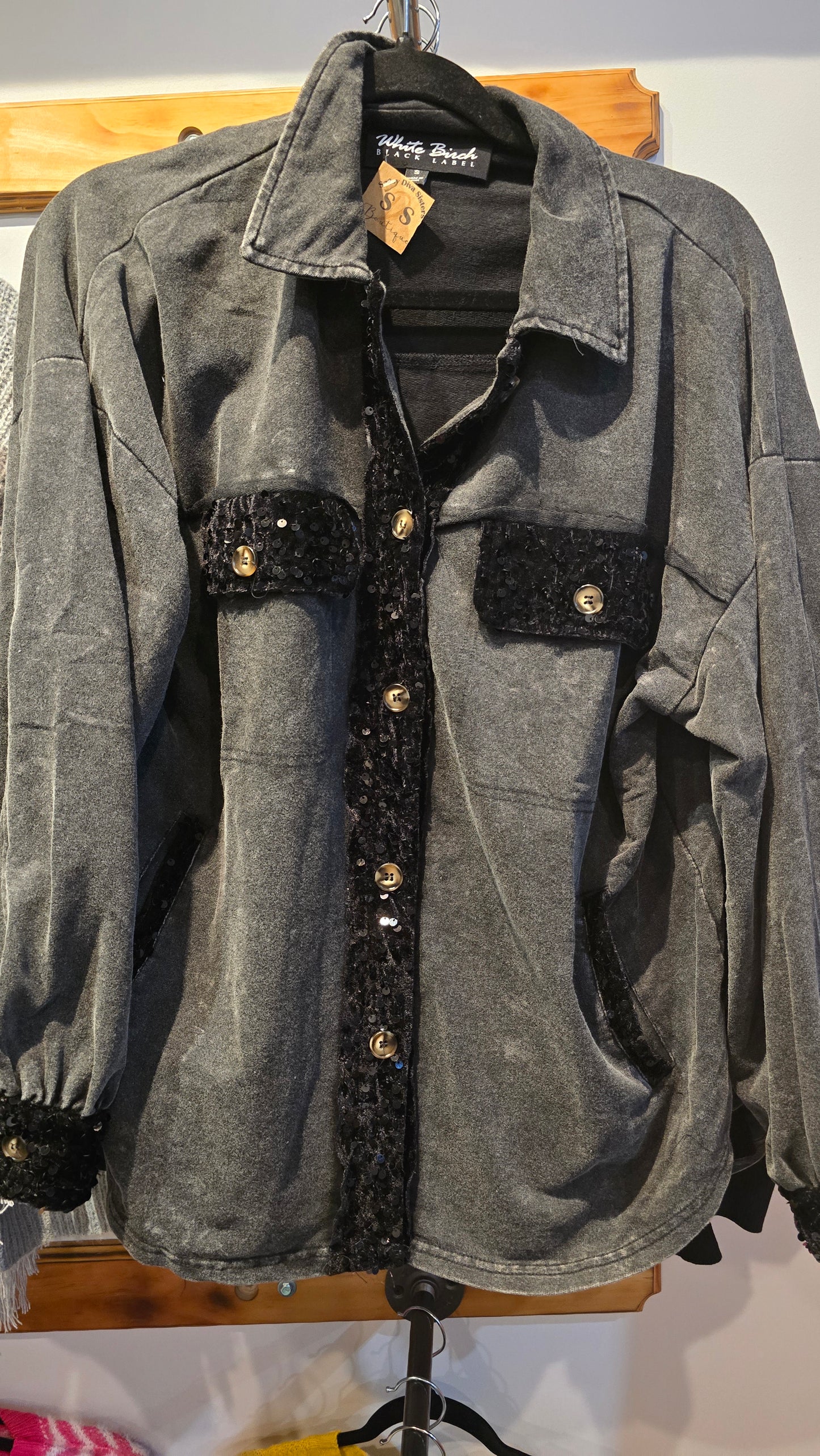 Black Sequin Button Down