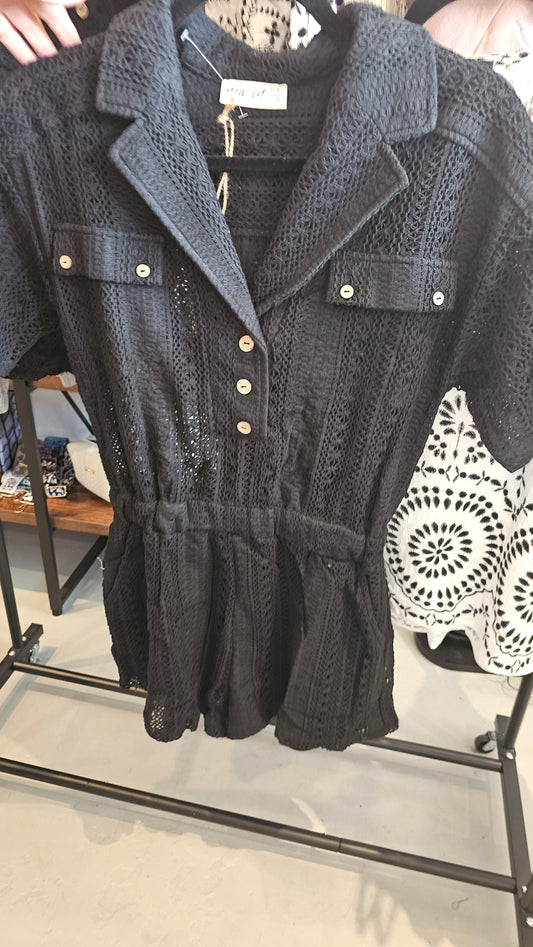 Black Crochet Romper