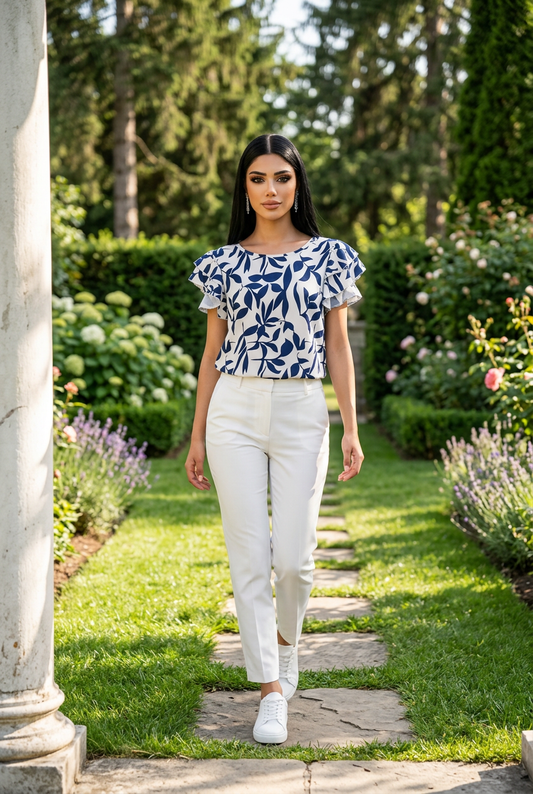 Blue Flounce Leaf Top